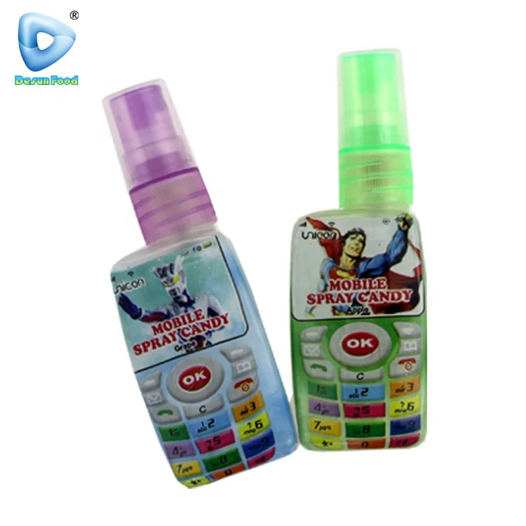 Wholesale mobile phone shape fruit flavours sweet liquid spray candy