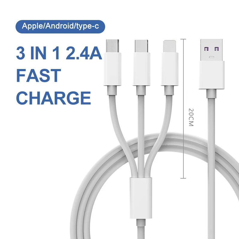 New Material multi 3 IN 1 Bendable TPE 2.4Fast Charging Cable For iPhone Lighting USB Type- C Micro Cord