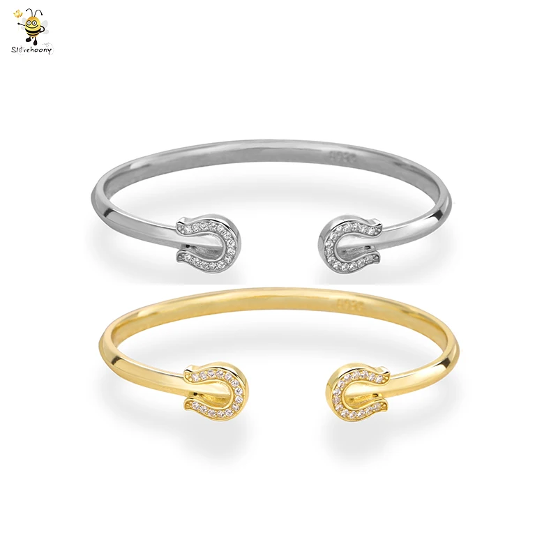 Японский стиль ювелирные изделия оптом 925 Стерлинговое Серебро 18k позолоченный Подкова открытый Huggies браслет для мужчин женщин браслеты-манжеты