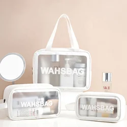 Logo Printed Custom White Makeup Bag Hanging Wash Toiletry Bag Wholesale Transparent Clear PVC Cosmetic Travel Bag