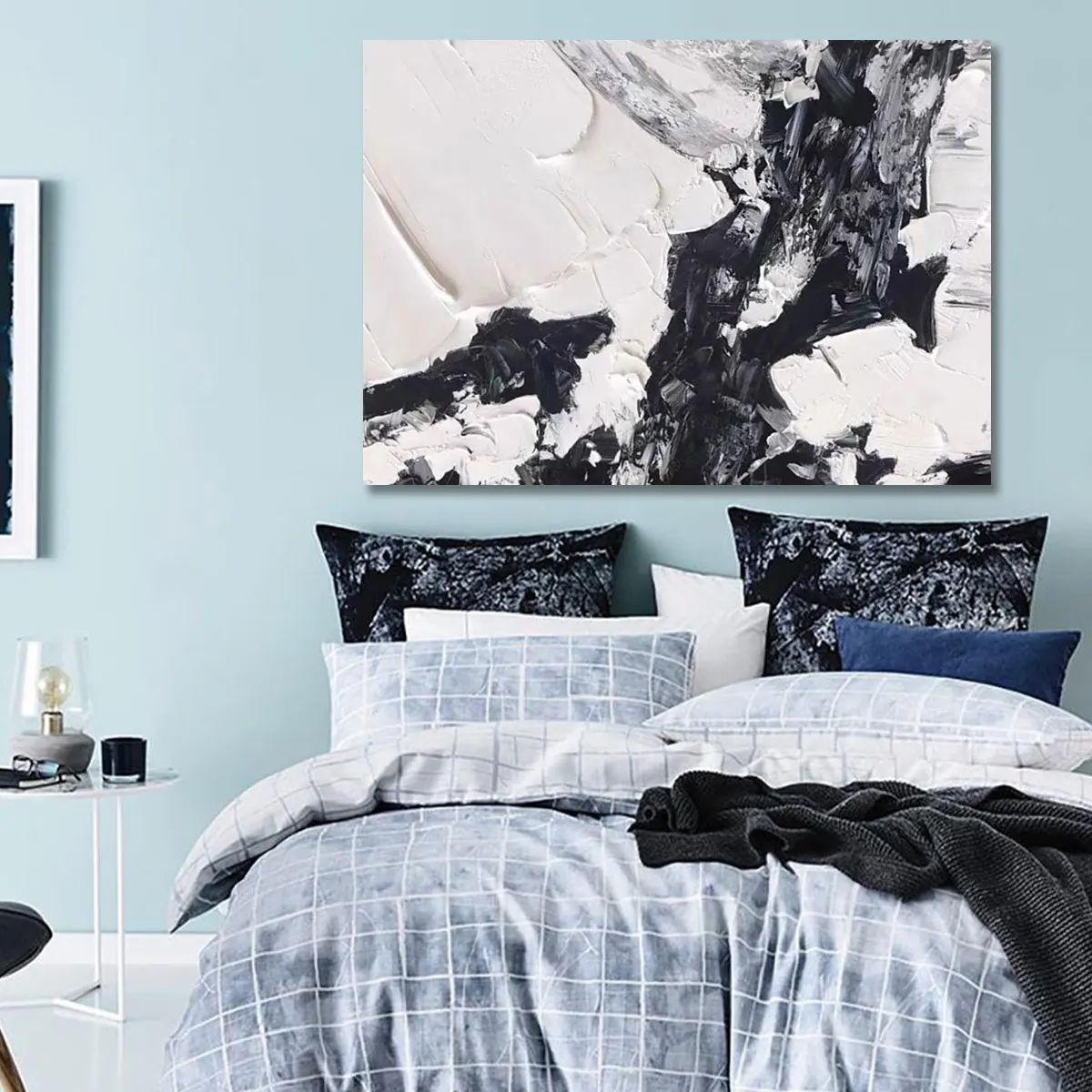 Original Art 100% Hand Painted Modern Black And White Abstract Painting Wall Art For Home Motel Wholesale Hotel Decor