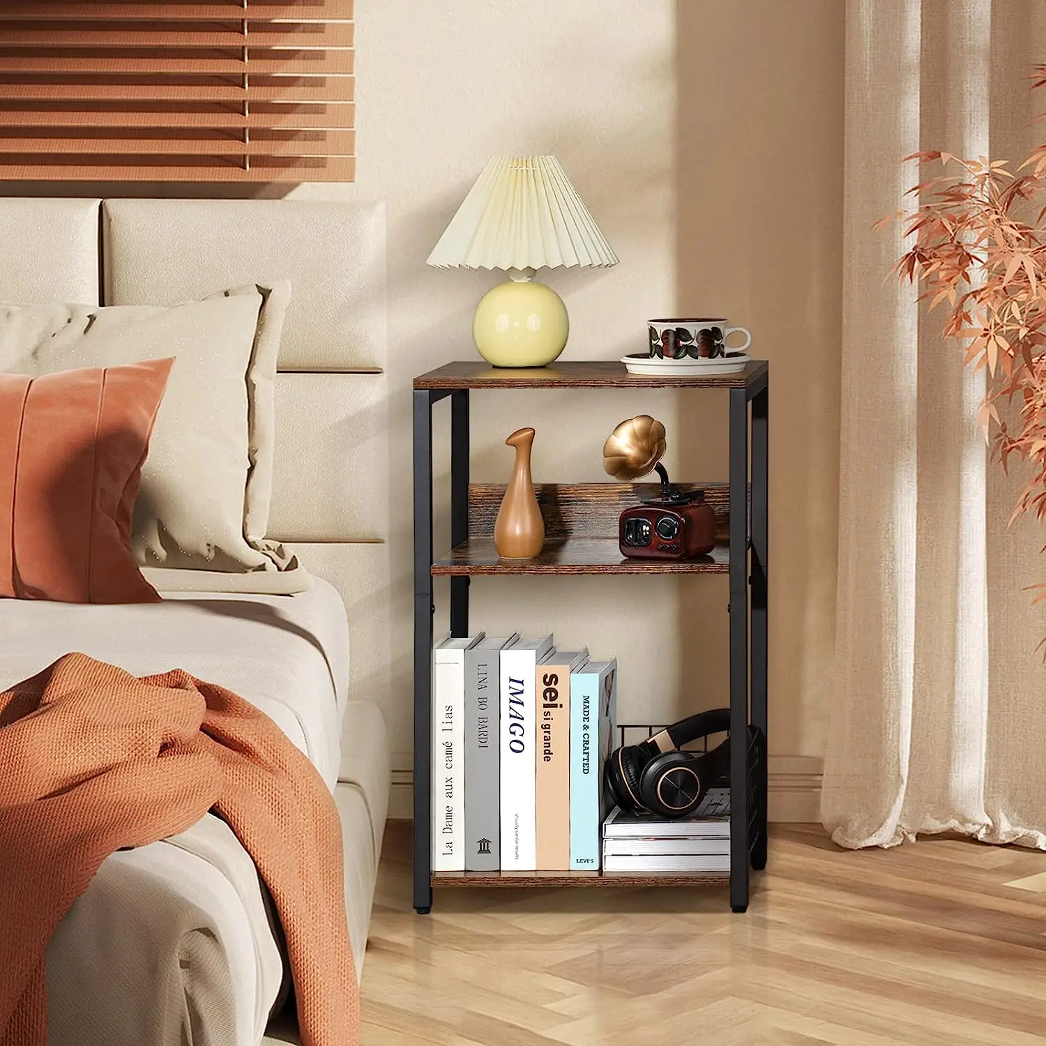 Brown Record Player Stand for Living Room Bedroom,3 Tier End Table,Record Player table with Storage,vinyl record storage