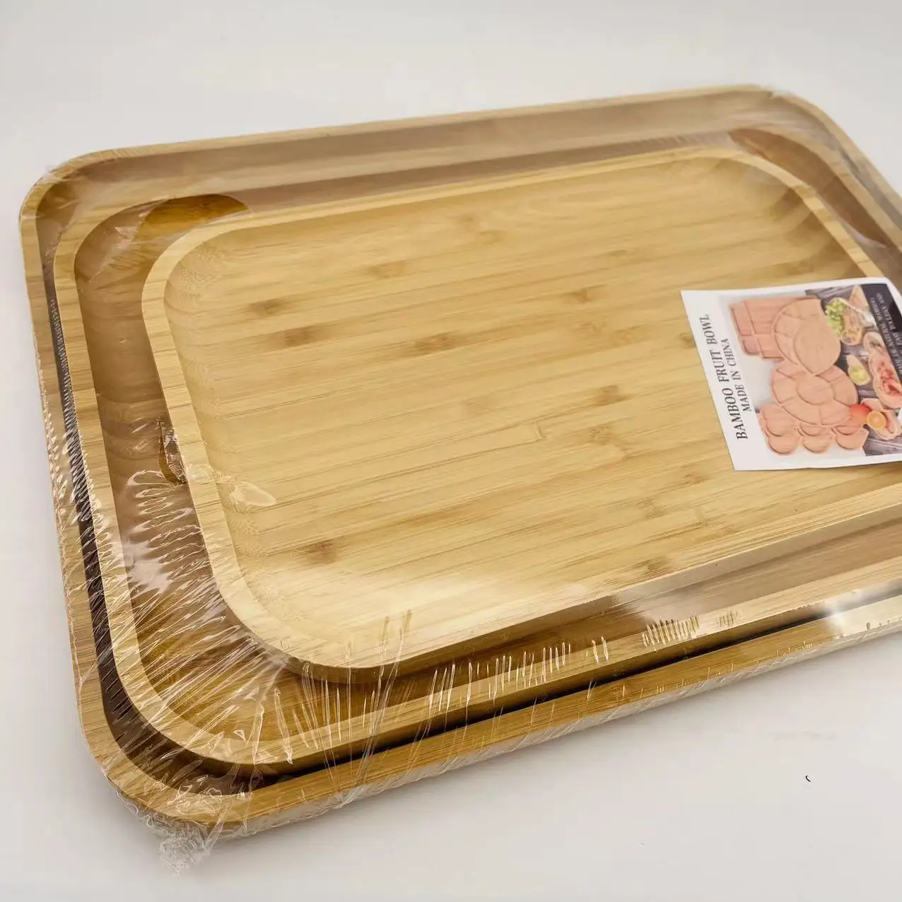 High Quality Wholesale Eco-friendly Rectangle Fruit Bamboo Tray Three Piece Set Bamboo Wooden Tray