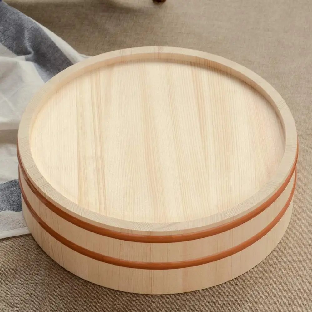 11.8 Inch Round Pine Wooden Sushi Rice Bowl Hangiri Sushi Oke Rice Mixing Tub Bucket