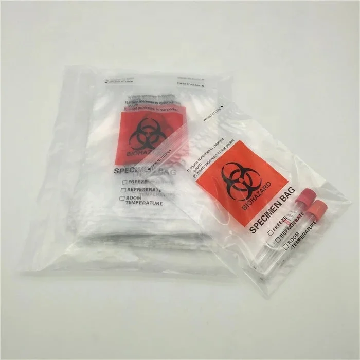 Eco-Friendly Biohazard Zipper Top Lab Plastic Specimen Bag with Document Back Pouch for Packaging and Clothing Wholesale