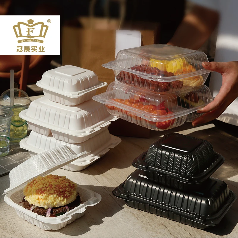 To go box mineral filled pp hinged lid plastic food containers 1 compartment and 3 compartments MFPP for Restaurant  packaging