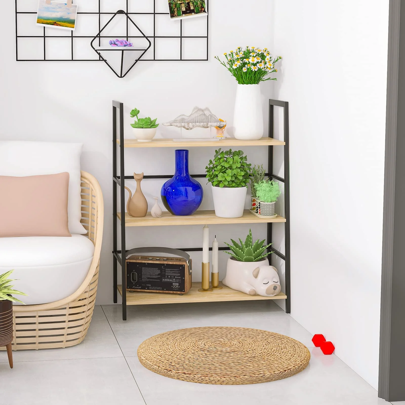 Custom Wooden Bookshelf Low Ladder Rack Iron Bookcase Small Book Shelf Wall