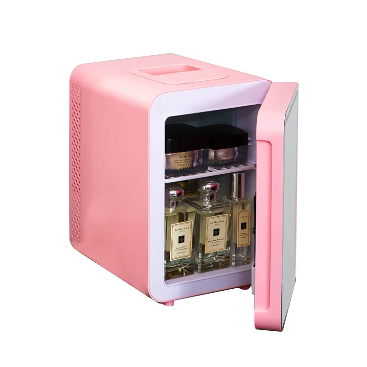 Mini Fridge Led Lighted Mirror Glass Cool and Warm Portable 4l for Bedroom Office Home