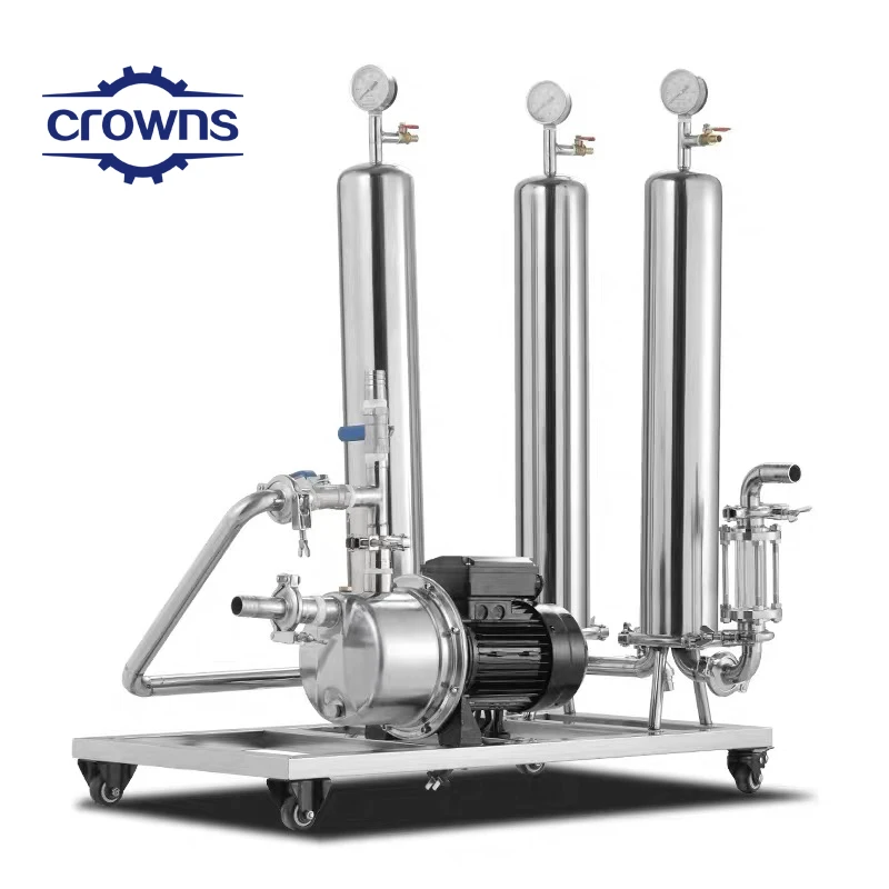 Movable Vodka Filtration System with 1-5 Stages SS304 Bag or Cartridge Filter Housing on Cart for Distillery