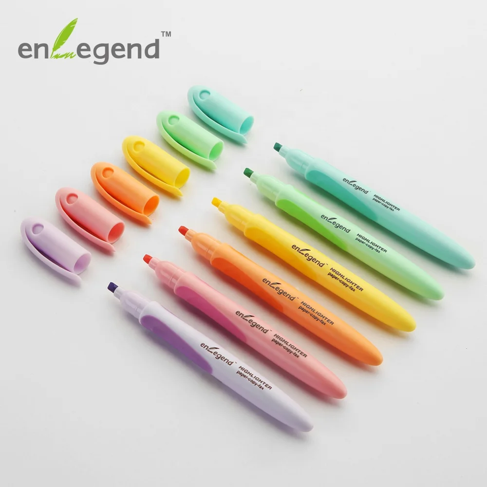 Fashionable Design Pastel Color Text Marker Pen Highliters Stationery Style Customer Logo With Rubber Grip