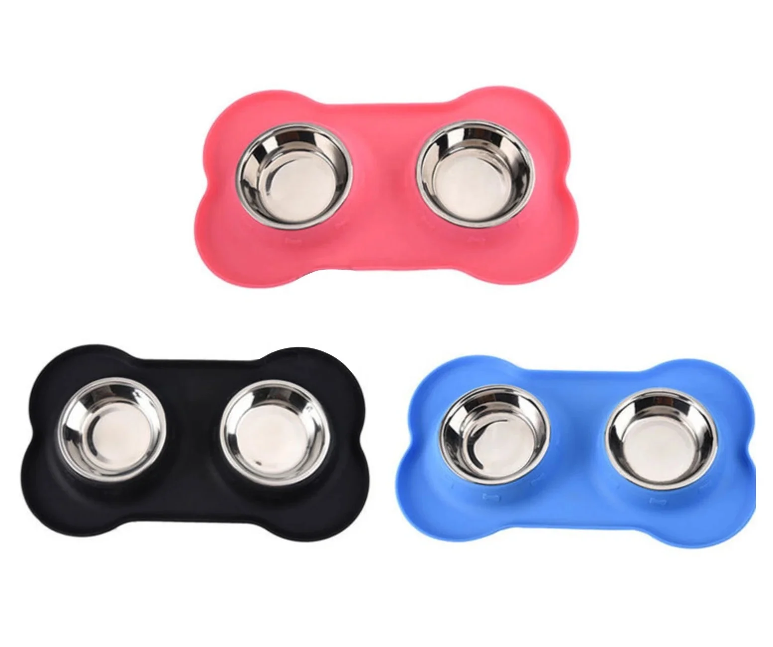 Custom Non-slip Silicone Mat Double pet bowls feeders Stainless Steel Dog Bowl