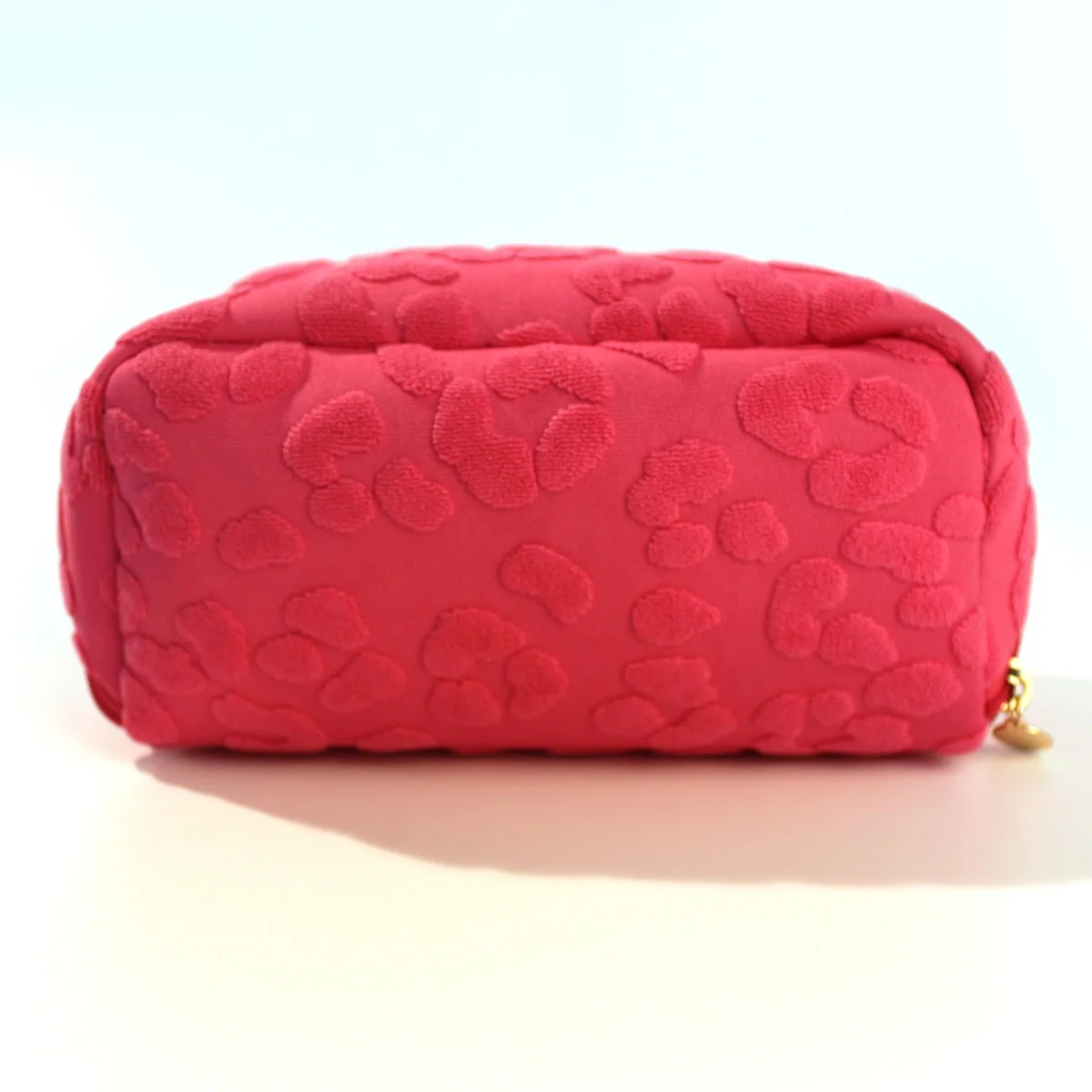 Soft Recycled Terry Towel Peach Skin Velvet Cosmetic Bags Toiletry Cases Flower Pattern Embossed Travel Make Up Bags
