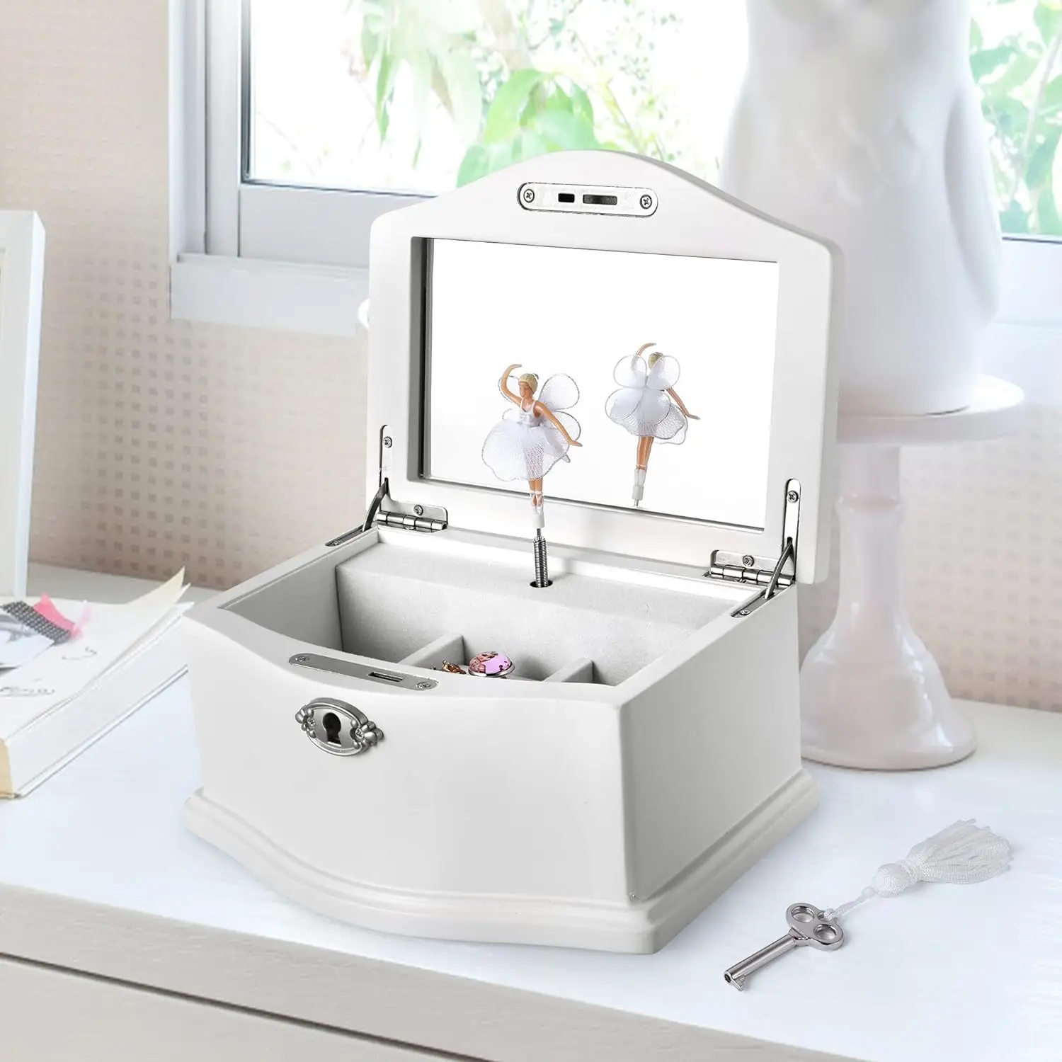 Бренд Zhonghuan деревянная балерина среднего белого цвета Музыкальная шкатулка с зеркалом для девочек детская музыкальная хранения ювелирных изделий