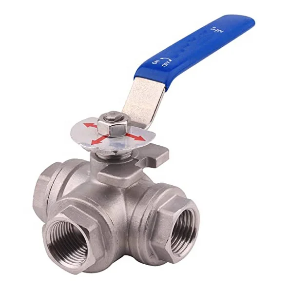Manufacturer price 1/2 3/8 stainless steel ball valve,T mounting pad Female 3-way manual ball valve with Vinyl locking handle