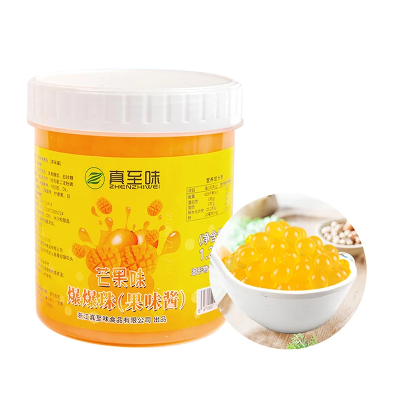 Wholesale Fruit Flavored Fruit 1.2 Kg Mango Popping Boba Balls Juice Balls Bursting Boba Pearls For Bubble Tea Ingredients
