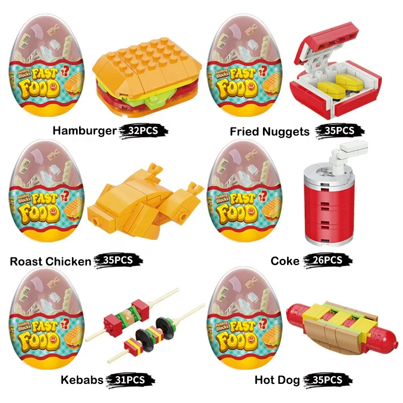 Hot Sale Food Series 12pcs Combinate Into A Food Truck DIY Building Block Toys Surprise Twister Capsules Brick Toys For Kids