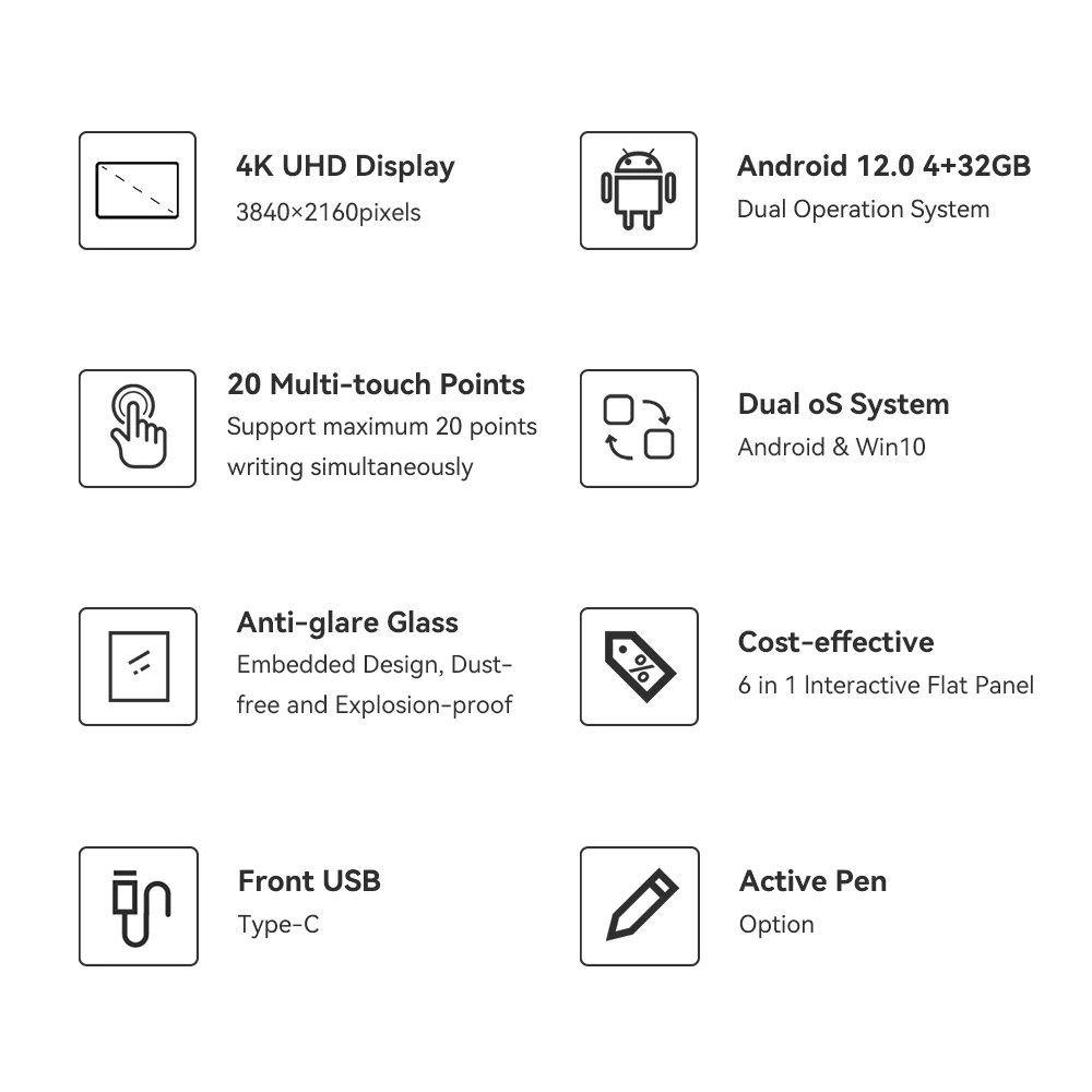 65/75/86 Dual systeml Android 4k smart board touch screen interactive school teaching education Smart board interactve boards