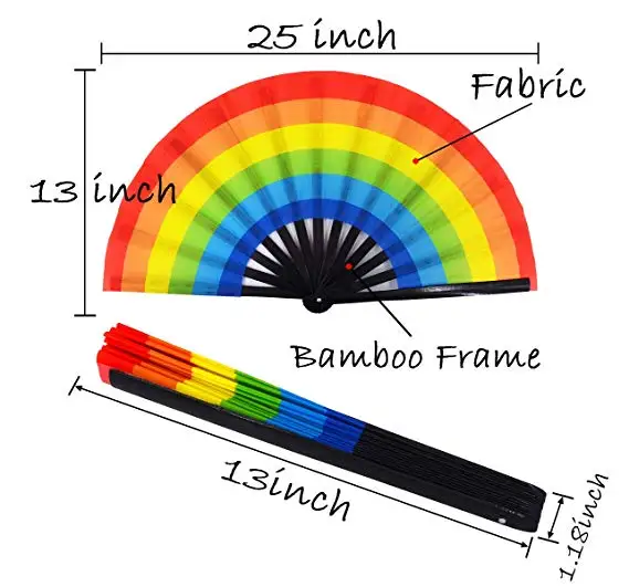 33cm Good Price Custom Printed 13 inch Rainbow Fan Sublimation Nylon Clack Hand Fan Rave fan