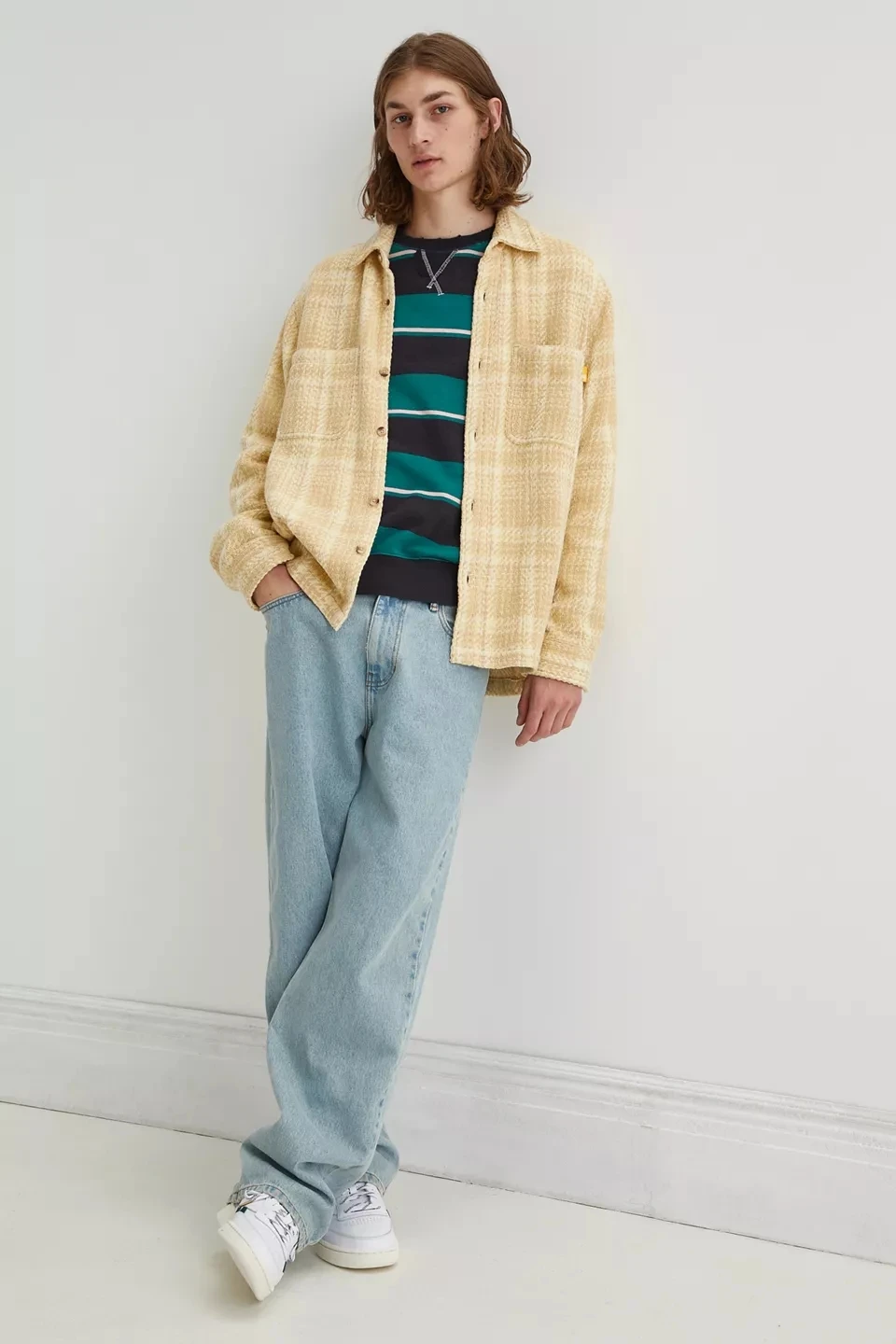 Wholesale Manufacturer Men Allover Check Pattern Long Sleeve Button Placket Workout Overshirt Plaid Shirt Jackets