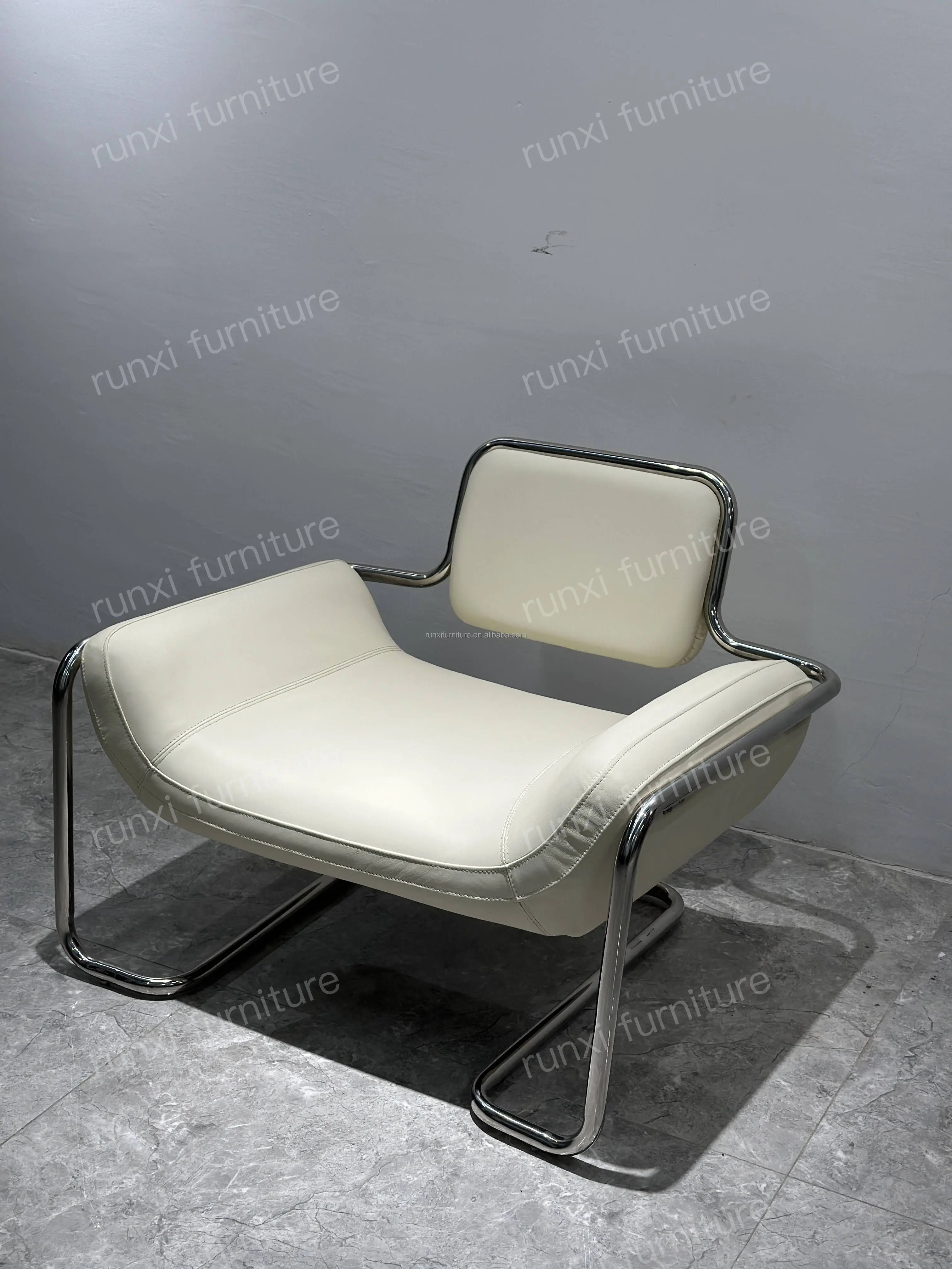 Convex Leather Single Chair with Stainless Steel Frame Simple Bean Bag Style for Living Room Leisure-Home Furniture
