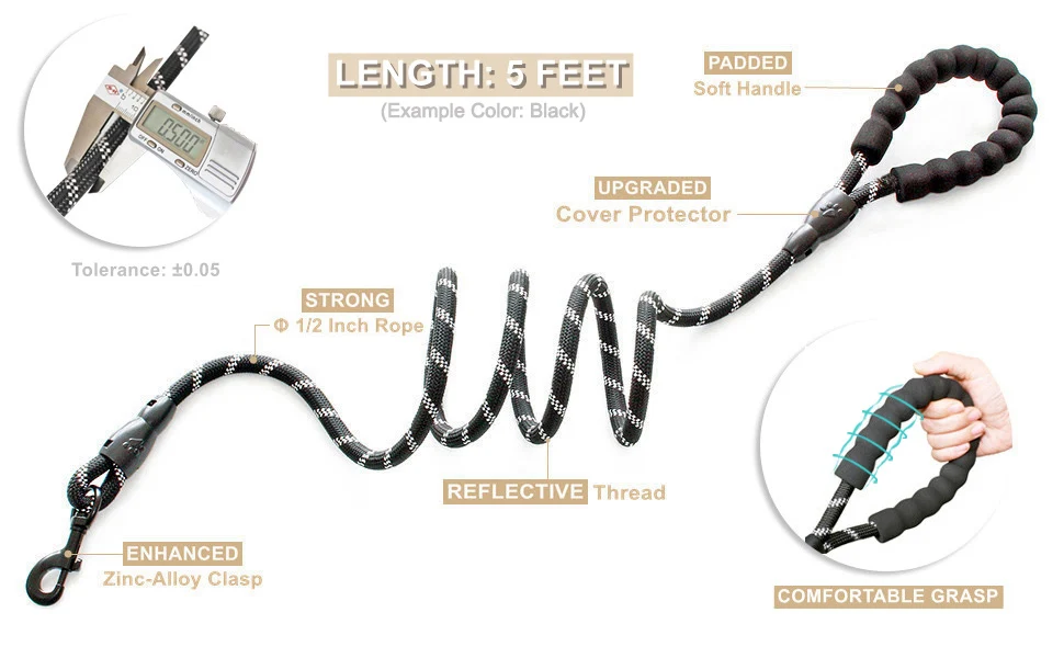  Upgrade Highly Reflective Threads Strong Durable Polyester Dog Leash with Comfortable Padded Handle for Medium Large