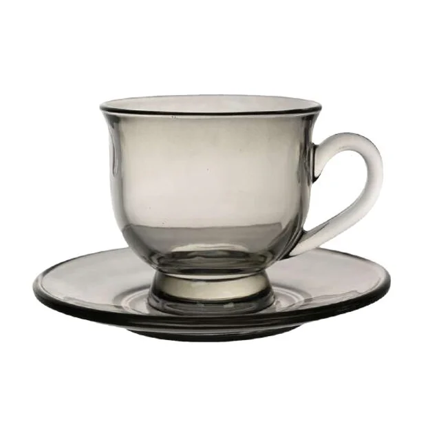 High Quality 200ml Clear Tea Cups with Saucers Glass Cup Coffee Mug Set Coffee Tea Cup and Saucer Set