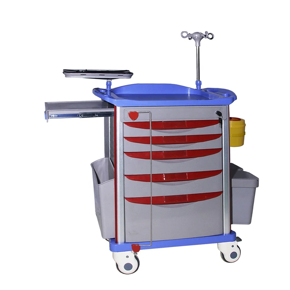 aluminum metal ABS hospital medical emergency trolley emergency surgery room medical hospital trolley with safety locker
