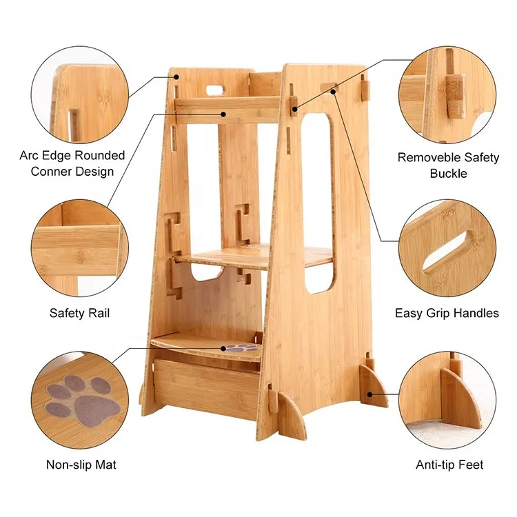 High quality bamboo adjustable platforms step stool children potty training