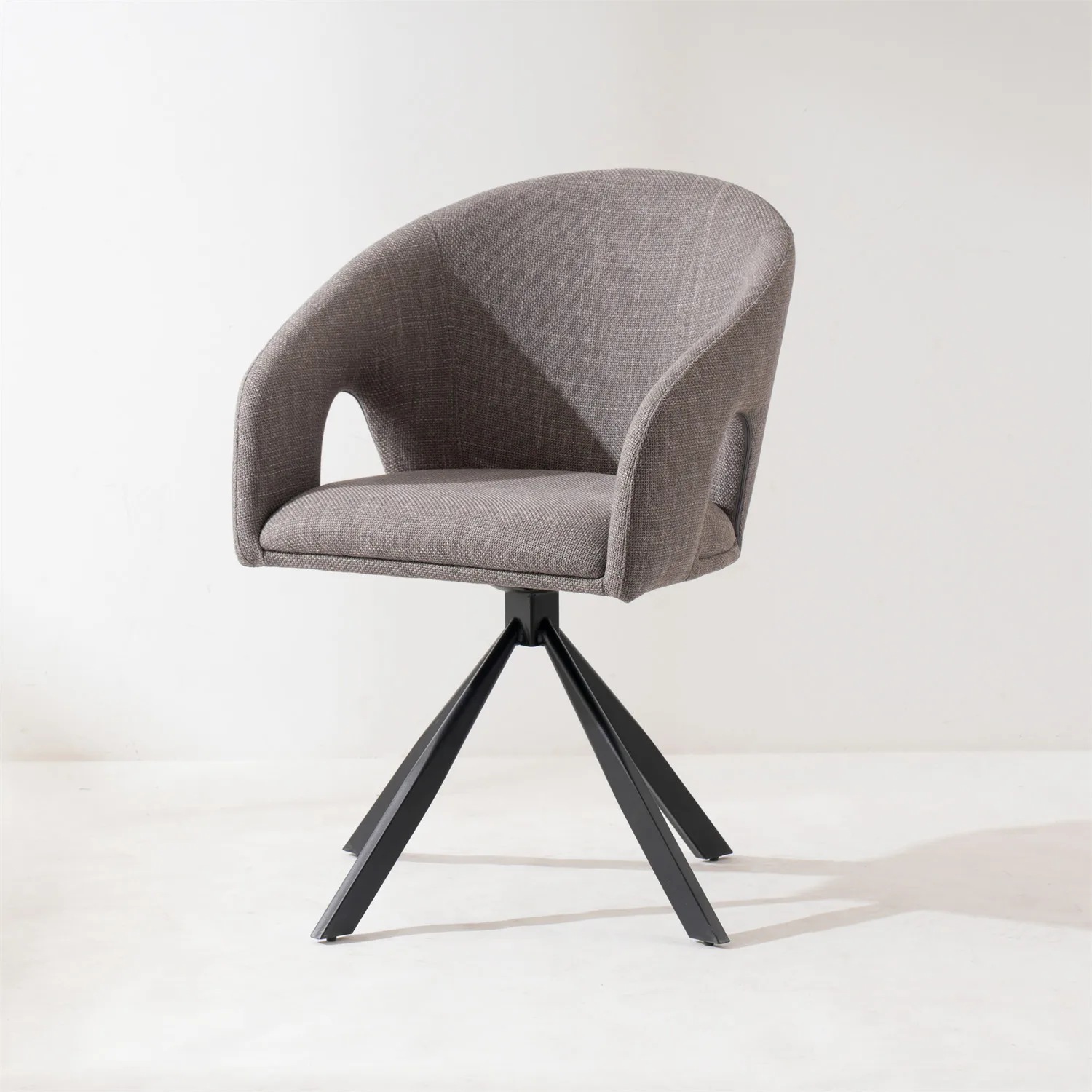 Wholesale Modern Furniture Elegant Dark Gray Fabric Upholstery Swivel Armrest Tub Luxury Grey Velvet Rotating Dining Room Chairs