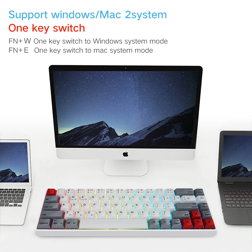 Gateron Switches Mechanical Keyboard V2-gk68 PBT Sublimation Gray White Red Usb Desktop USB Type C Jk Nootebook Piano Keyboard