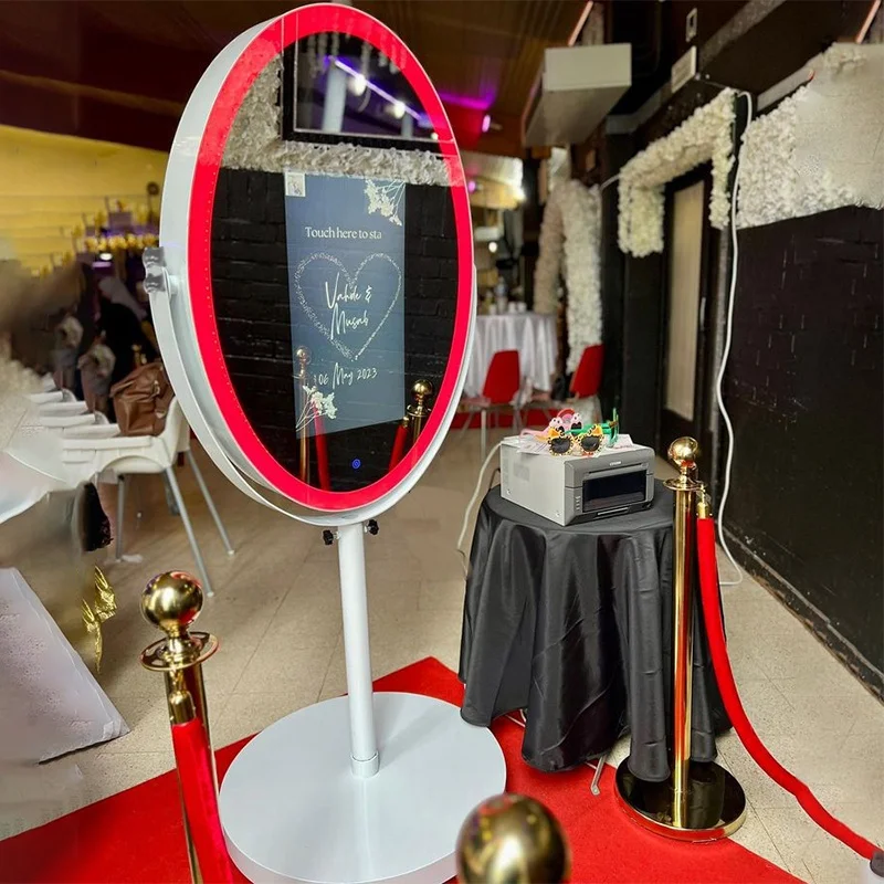 2024 Hot Selling Fotomaton Wedding Rental Large Size Round Photo Booth Machine Magic Mirror Photo Booth with Camera Flight case
