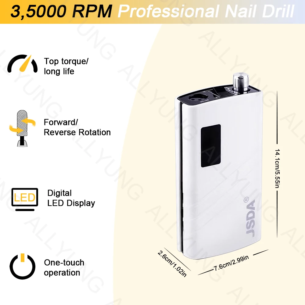 48W Cordless Portable Nail Art Drill Machine Professional Brushless Manicure Polisher Light Made Stainless Steel