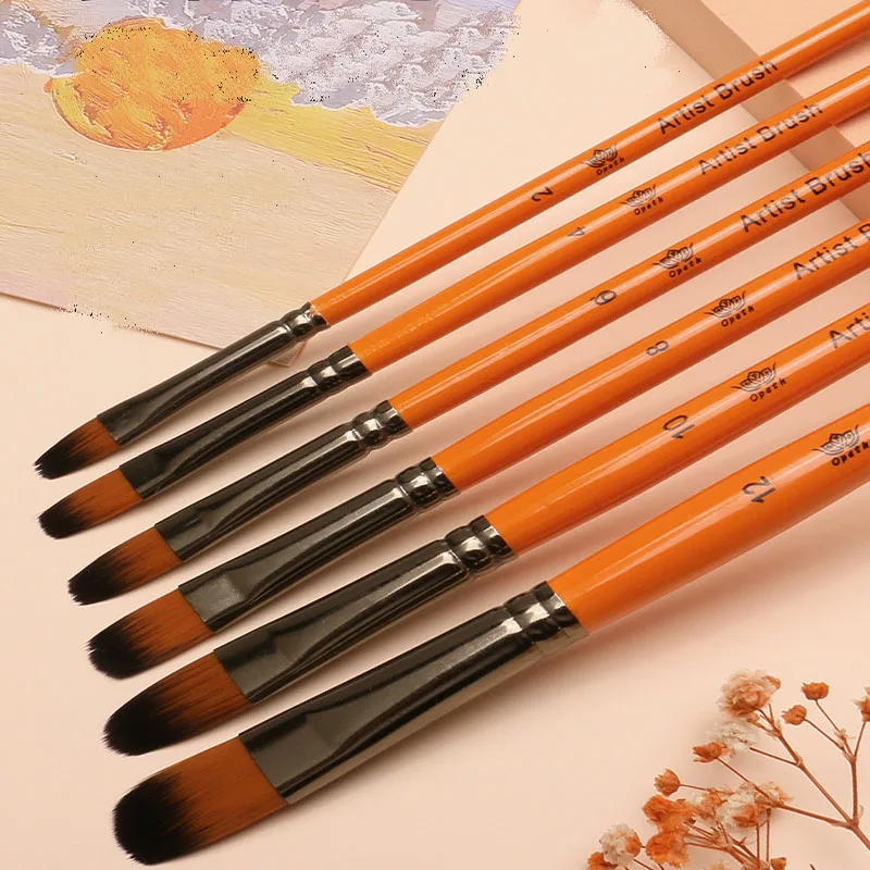 Nylon Paintbrush 6pcs Artist Paint brushes Set For Watercolor Oil Acrylic Gouache Painting Brush Point/Round/Flat/Oblique