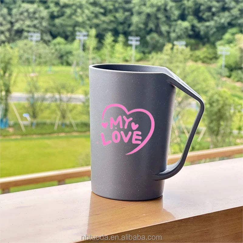 TD Reusable Coffee Cups Custom Logo  Printed 16oz Wheat Straw Plastic Cup Travel Coffee Mug Set