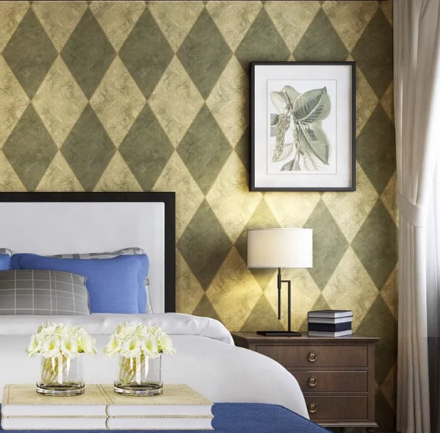 American Retro Geometric Murals Diamond Wallpaper Bedroom Living Room TV Background Restaurant Whole House Wall Cloth