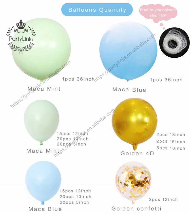 124pcs/set Macaron Blue Pastel Balloons Garland Arch Kit Confetti Birthday Wedding Baby Shower Anniversary Party Decoration