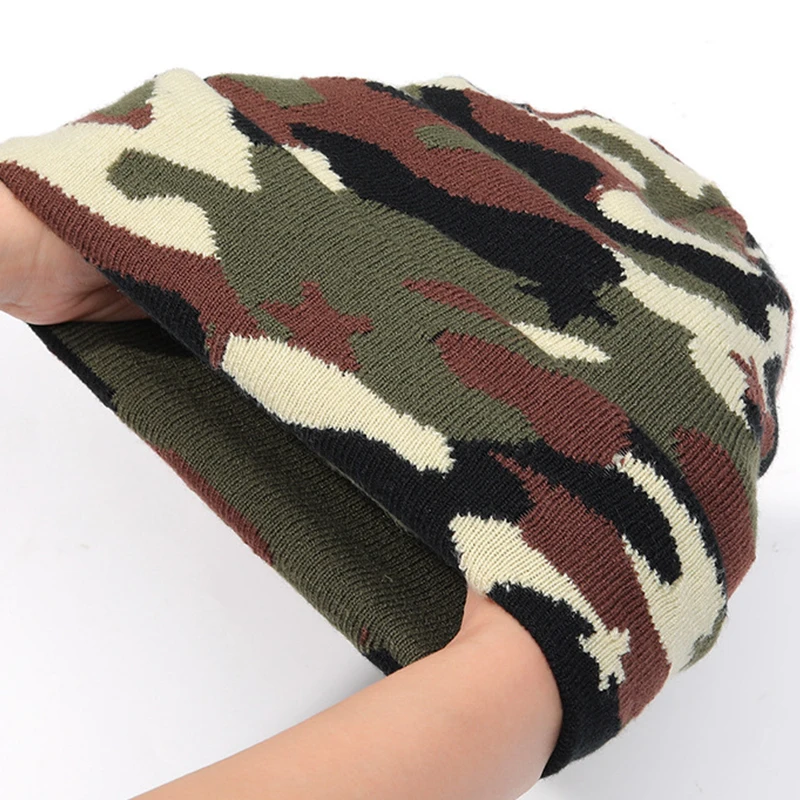 Customize Jacquard Camo Beanies High Quality Camouflage Fisherman Beanie Winter Acrylic Knitted Beanies With Custom Logo