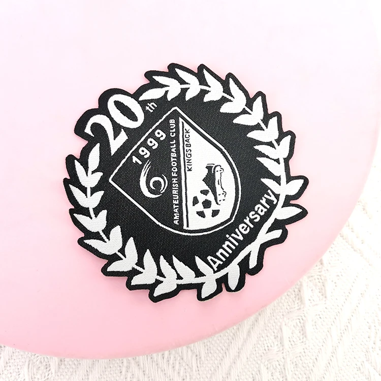 Iron on/sew on Custom Soccer Team Name Logo Machine Woven Sport Fabric Patch and Badge for Uniform Clothing
