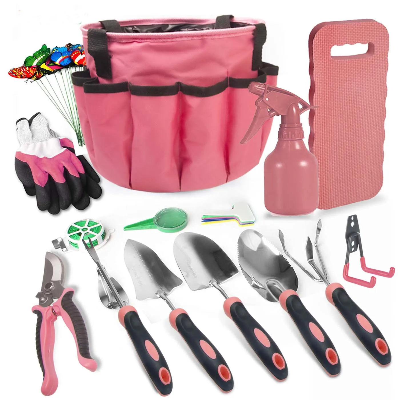 Wholesales Ladies Pink Gardening Hand Flower Tools Stainless Steel Garden Watering Can Set Mowing Gift Weeding Pruning Scissors