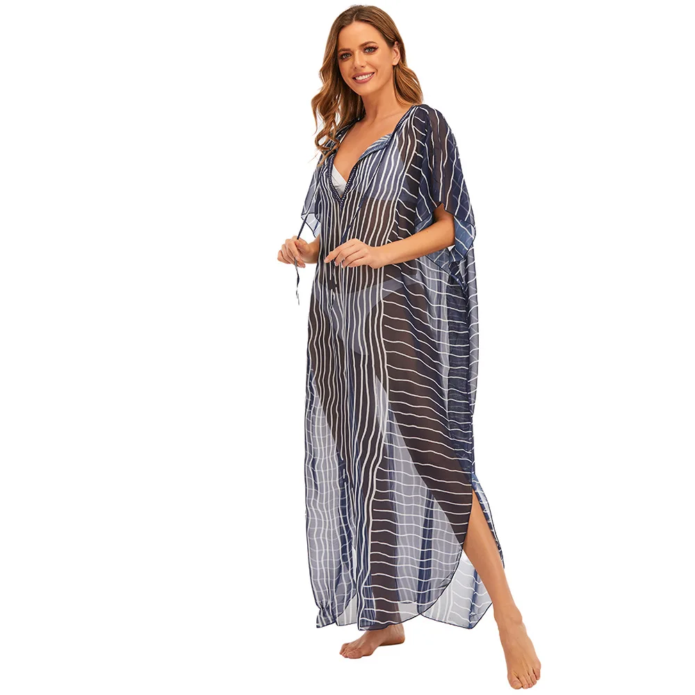 Wholesale Women Plus Size Cover Up Dresses Long Bikini Swimsuit Cover Ups Lingerie Abaya Print Chiffon Beach Cover Up