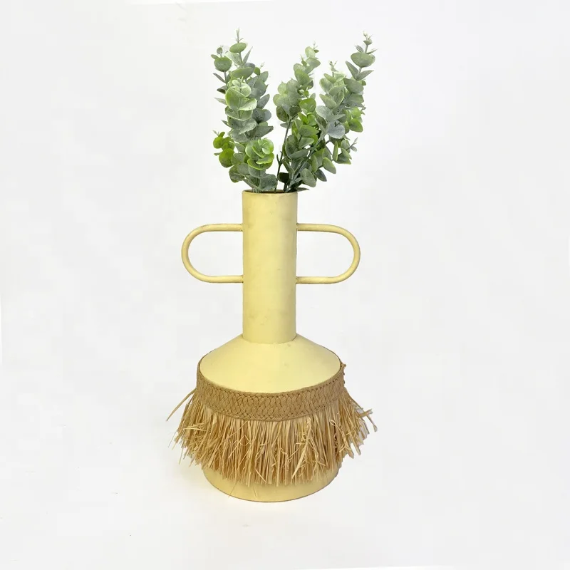 Lander Shabby Chic Bud Decorative Metal Flowers Vase With Handle For Home Decor