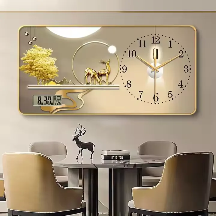 New Modern Dining Room Luxury Framed Canvas Print Mural Porcelain Wall Art With Clock Painting electronic Perpetual calendar