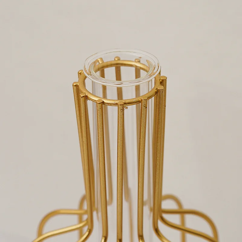 Home Metal Plant Holder Nordic Styles Tabletop Decor Retro Iron Line Table Glass Flower Arranger Vases Creative Decoration