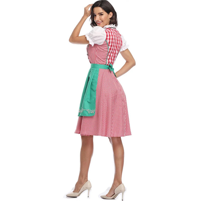 2024 Lady Dirndl Oktoberfest Costume Bavarian National Pink Plaid Clubwear Cosplay Carnival Halloween Fancy Party Dress