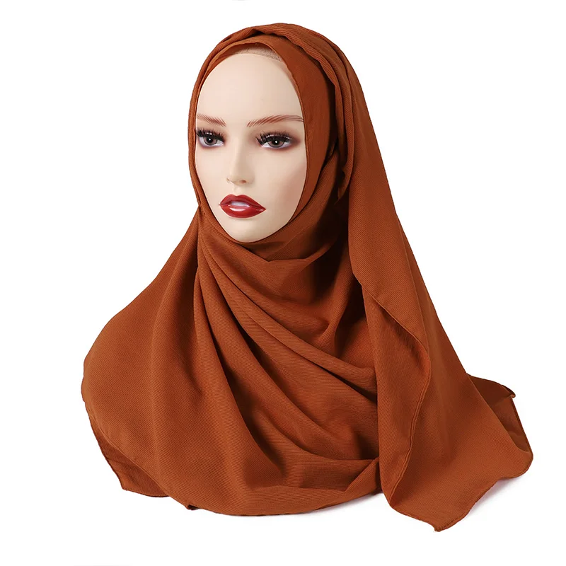 New Elegant Crinkle Solid Color Hijab Women Muslim Scarf Bandana Turban Headband Arab Wrap Foulard Shawls Supplier