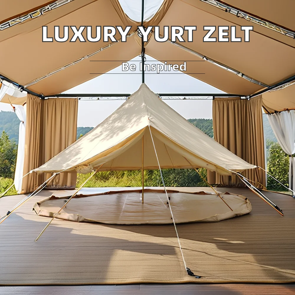 Luxury Canvas Cotton Bell Tent New Design 3M/4M/5M/6M Outdoor Camping Yurt 4 Seasons Aluminum Glamping Automatic 5-12 Hotels