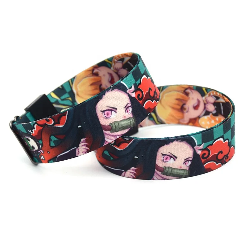Anime Demon Slayer Adjustable Polyester Wristband Sublimation Fabric Bracelet Fashion Promotional Gift For Kids Adults