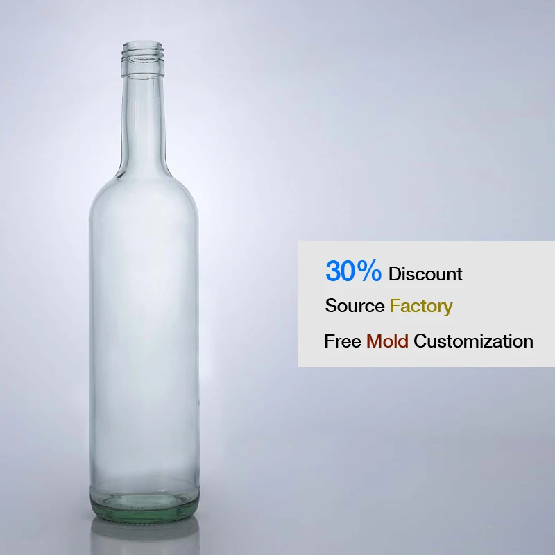 Hot Sale 500ml Clear Glass Wine Bottles Custom Regular Screw Mouth Spirit Glass Bottle round Shape Cork Sealing Decal Packaging