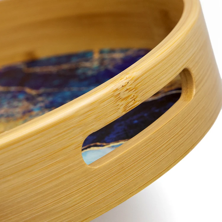 Custom Logo Wholesale Restaurant Stackable Round Wood Coffee Tea Platter Tray Set Table Decorations Food Wooden Serving Trays