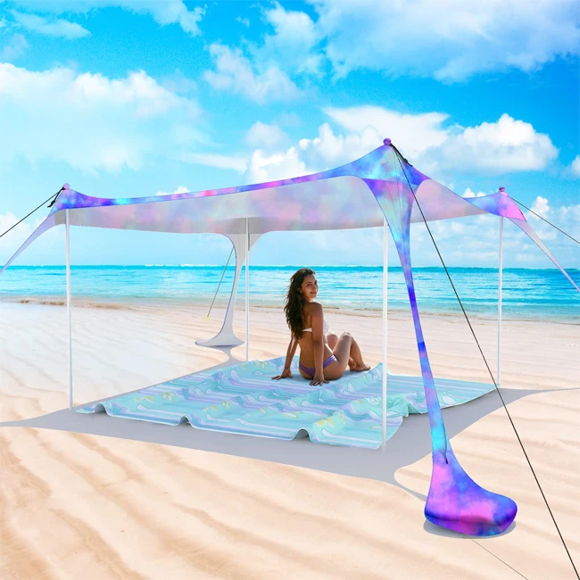 Beach Awning Tent Sun Shelter Lightweight with Anchors Sandbags Beach Sunshade for Camping Fishing Hiking Beach Picnic